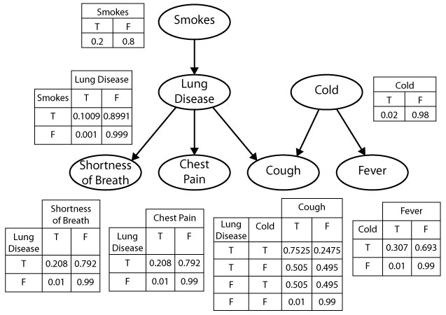 A Bayes net for the medical diagnosis example.